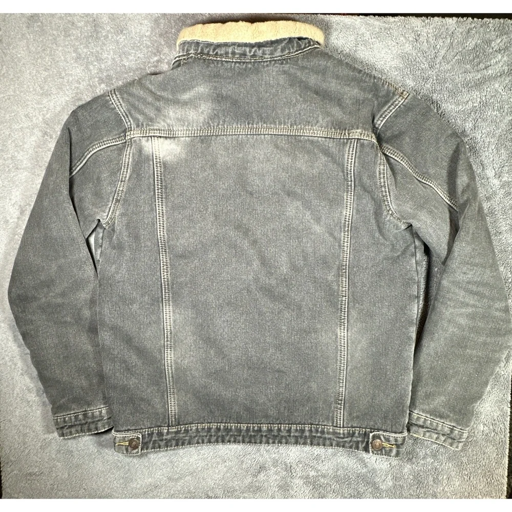 JYG Sherpa Lined Denim Trucker Jacket Gray Washed Button Front Men‎ L